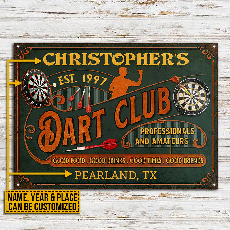 Personalized Darts Club Vintage Good Times Good Friends Professionals Customized Classic Metal Signs - Image 3