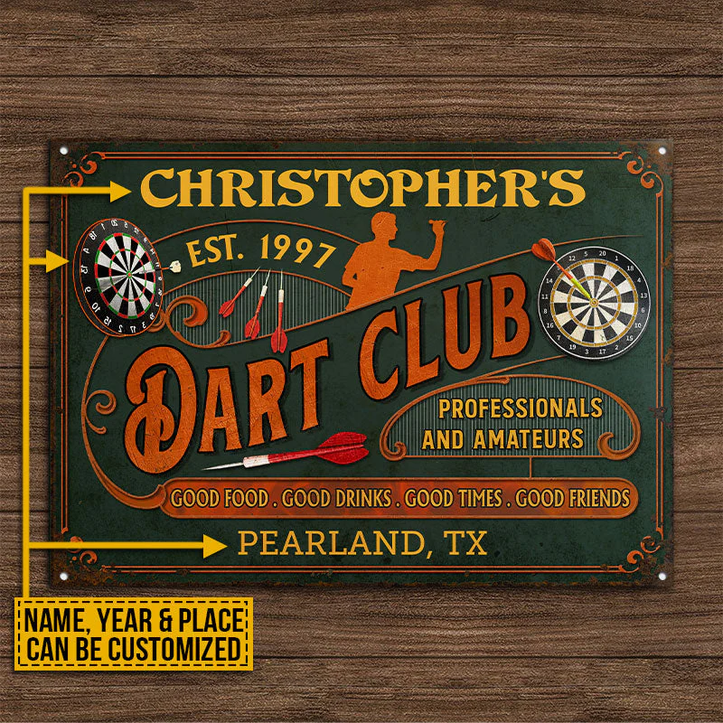 Personalized Darts Club Vintage Good Times Good Friends Professionals Customized Classic Metal Signs - Image 4
