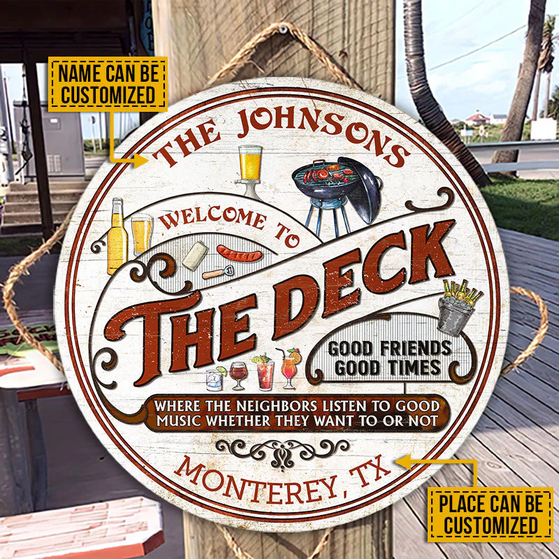 Personalized Deck Grilling Red Listen To The Good Music Vertical Custom Wood Circle Sign - Image 3