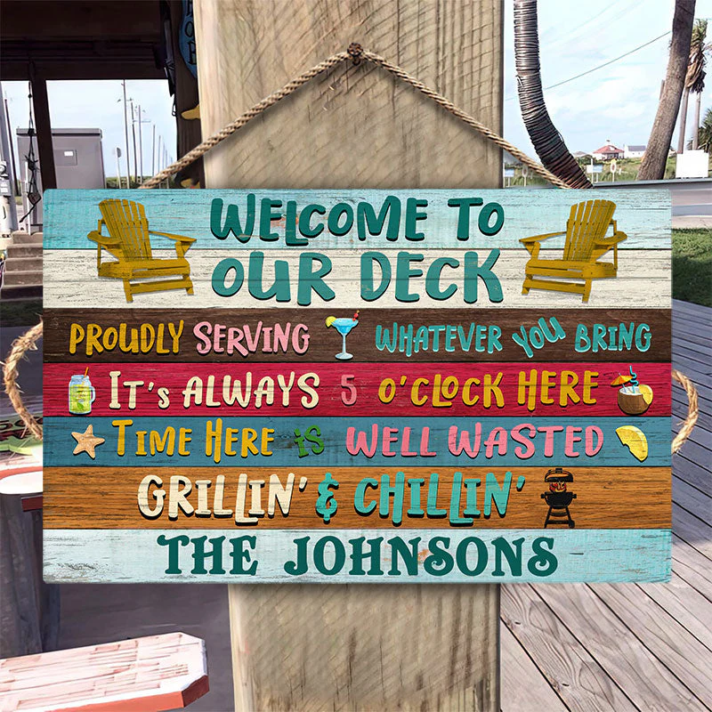 Personalized Deck Welcome Proudly Serving Custom Wood Rectangle Sign - Image 4