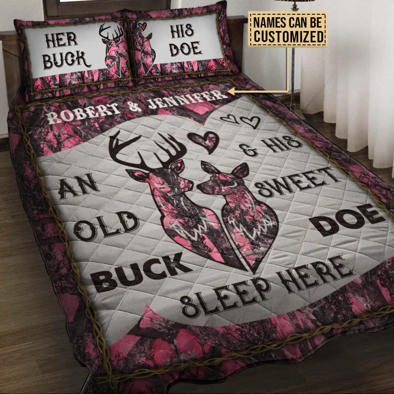 Personalized Deer Color Couple Camo Sleep Here Customized Quilt Bedding - Image 6