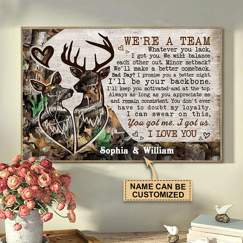 Personalized Deer Couple Camo We're A Team Poster - Image 3