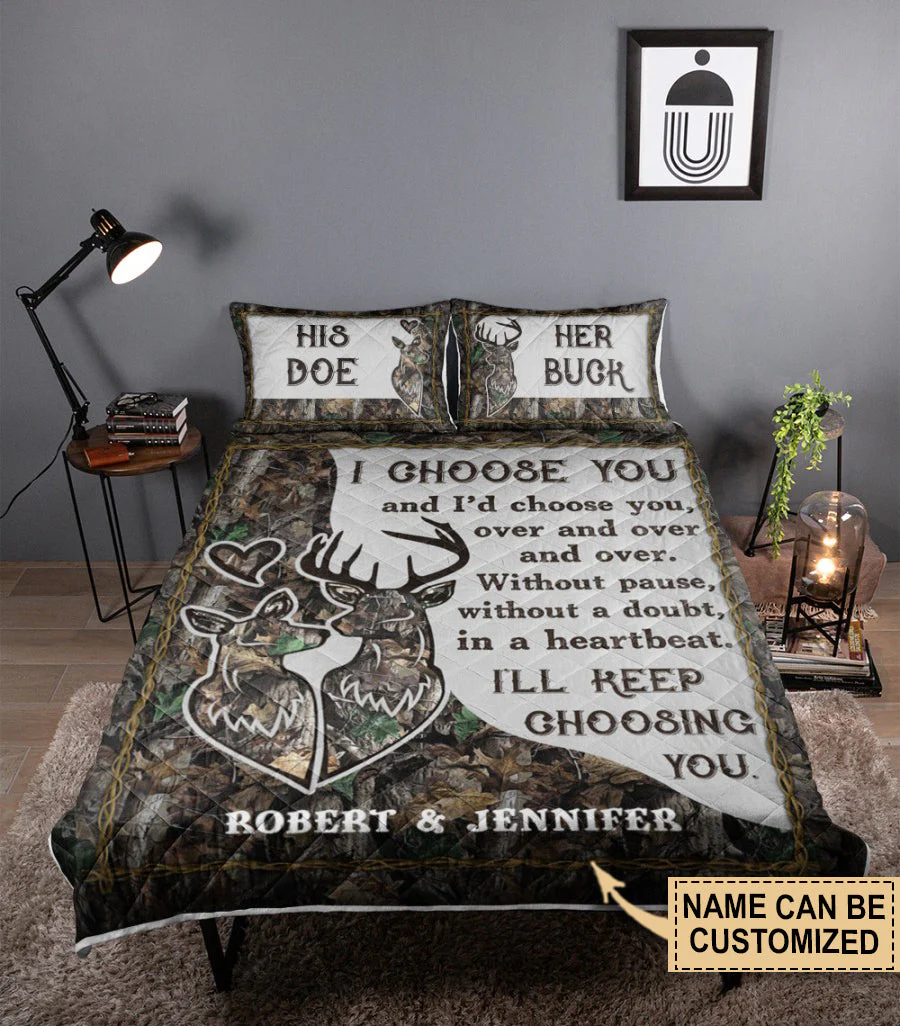 Personalized Deer Keep Choosing Couple Camo Quilt Bedding - Image 4