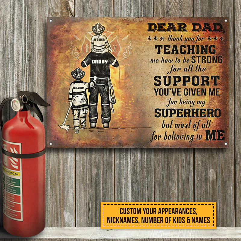 Personalized Firefighter Dad And Child Thank You Custom Classic Metal Signs - Image 2