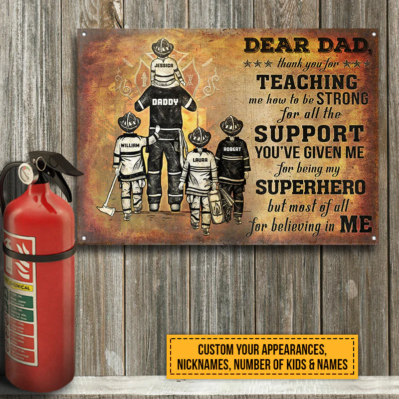 Personalized Firefighter Dad And Child Thank You Custom Classic Metal Signs - Image 4