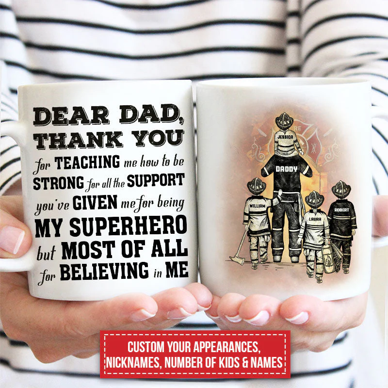 Personalized Firefighter Dad And Child Thank You Custom Mug - Image 4