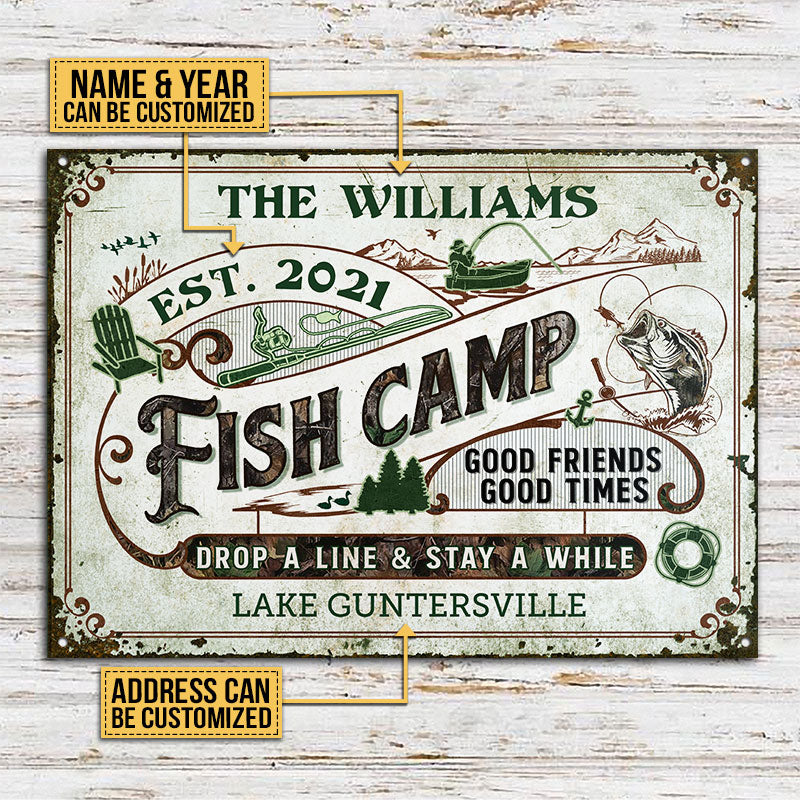 Personalized Fish Camp Stay A While Custom Classic Metal Signs - Image 3