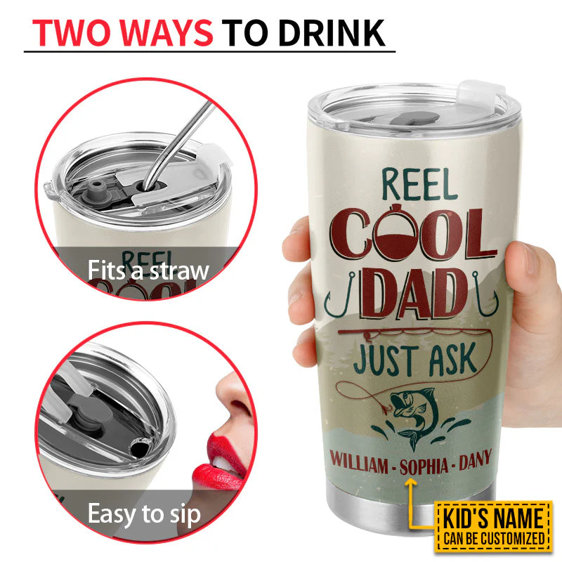 Personalized Fishing Reel Cool Dad Customized Tumbler - Image 3