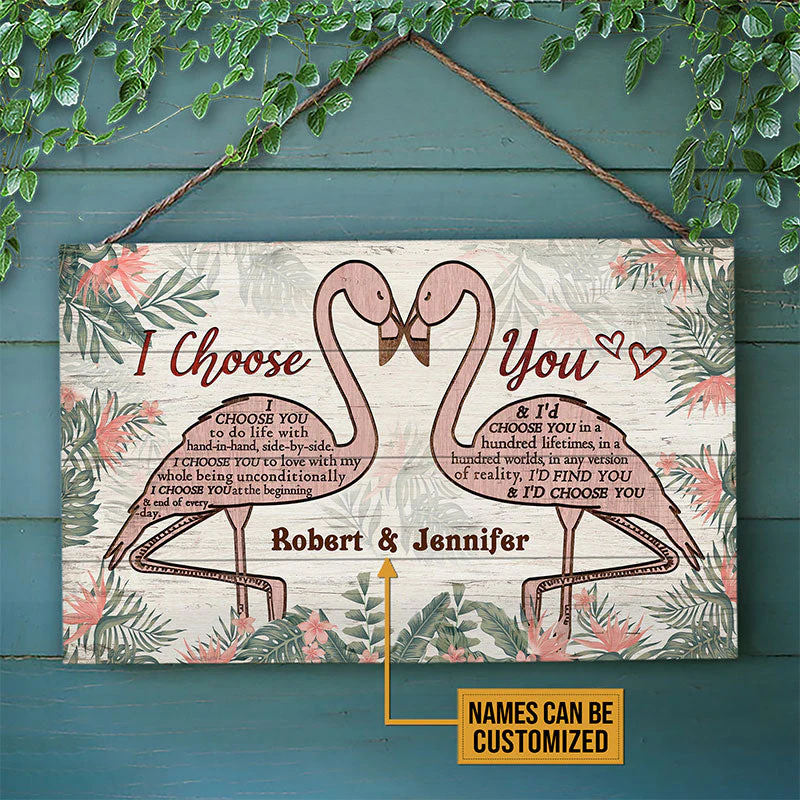 Personalized Flamingo Couple I Choose You Custom Wood Rectangle Sign - Image 2