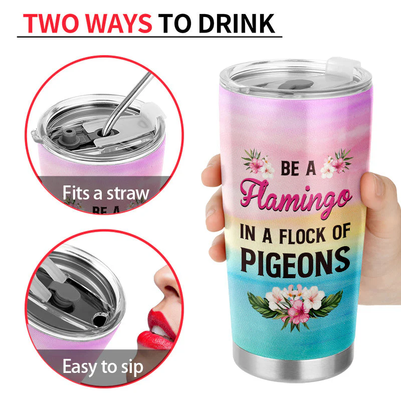 Personalized Flamingo Flock Of Pigeons Custom Tumbler - Image 3