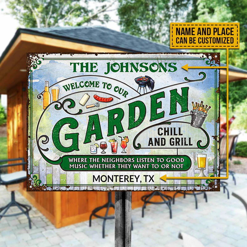 Personalized Garden Grilling Where Neighbors Custom Classic Metal Signs - Image 2