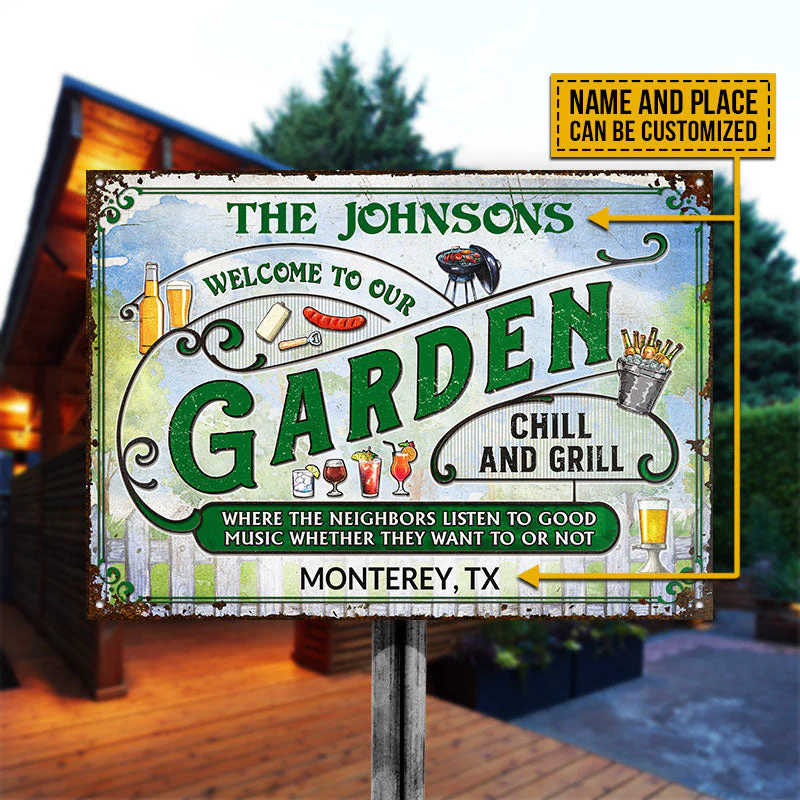 Personalized Garden Grilling Where Neighbors Custom Classic Metal Signs - Image 3