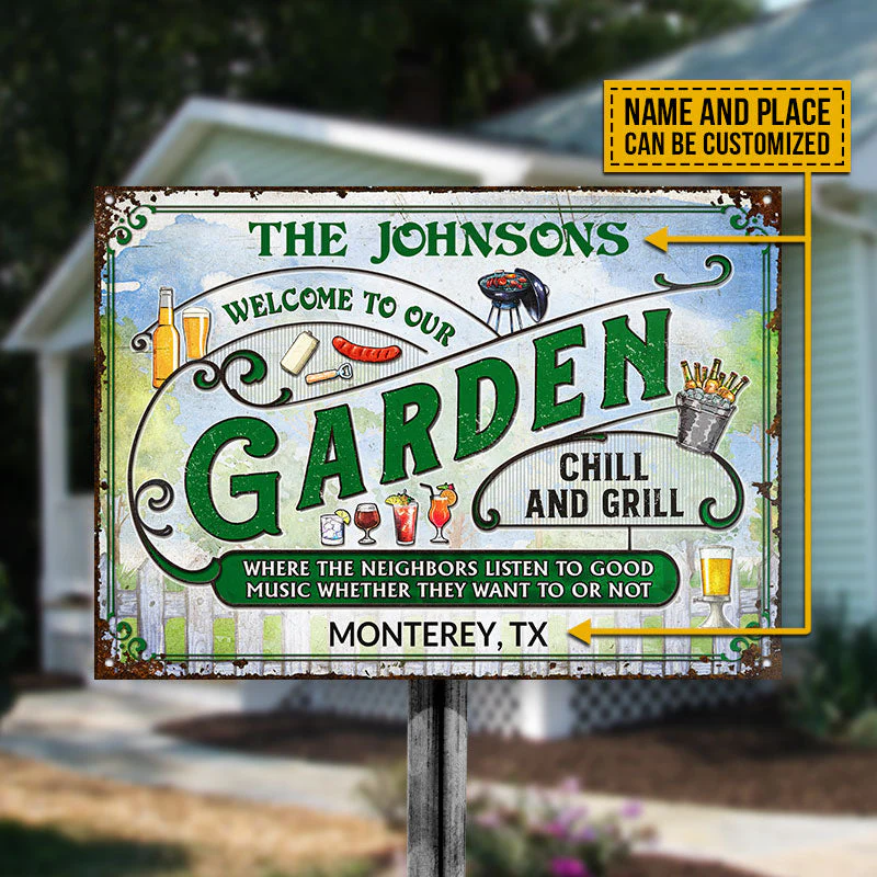 Personalized Garden Grilling Where Neighbors Custom Classic Metal Signs - Image 4