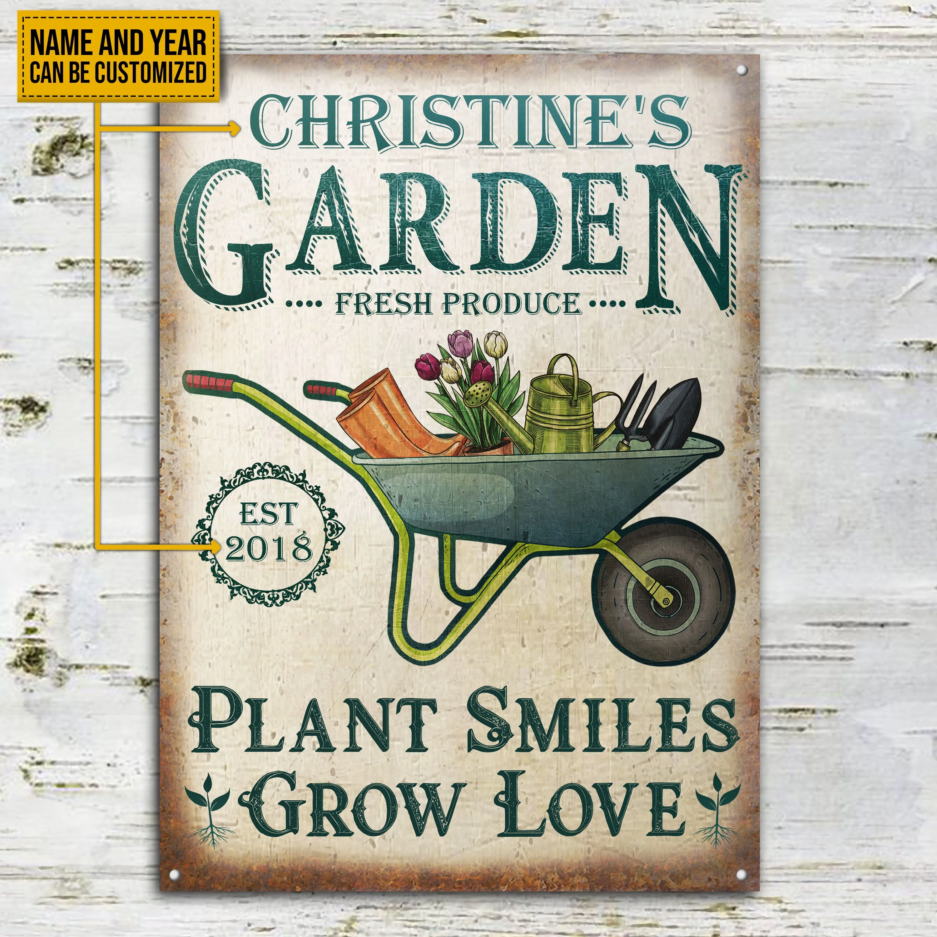 Personalized Garden Plant Smiles Grow Customized Classic Metal Signs - Image 3