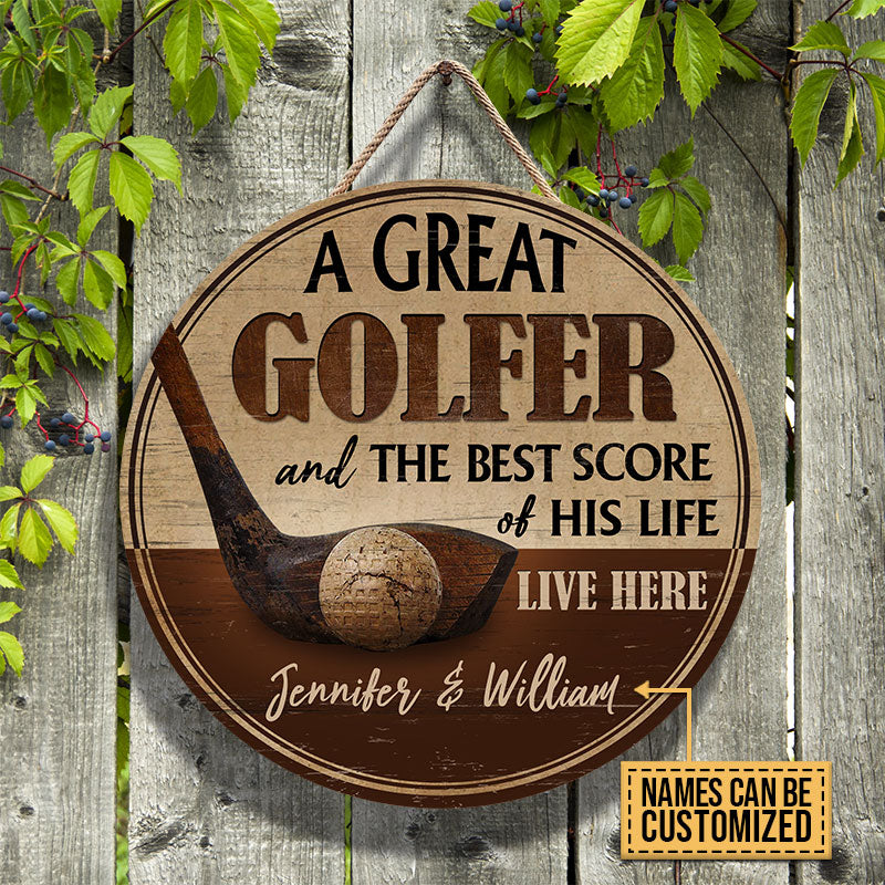 Personalized Golf Best Score Of His Life Custom Wood Circle Sign - Image 2