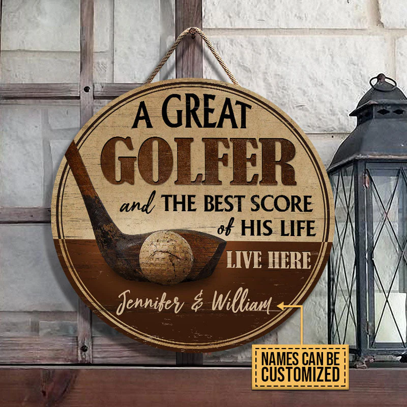Personalized Golf Best Score Of His Life Custom Wood Circle Sign - Image 3