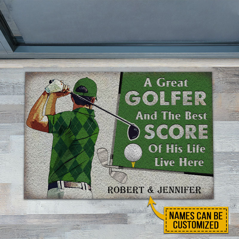 Personalized Golf Green Couple Golfer Best Score Live Customized Doormat - Image 3