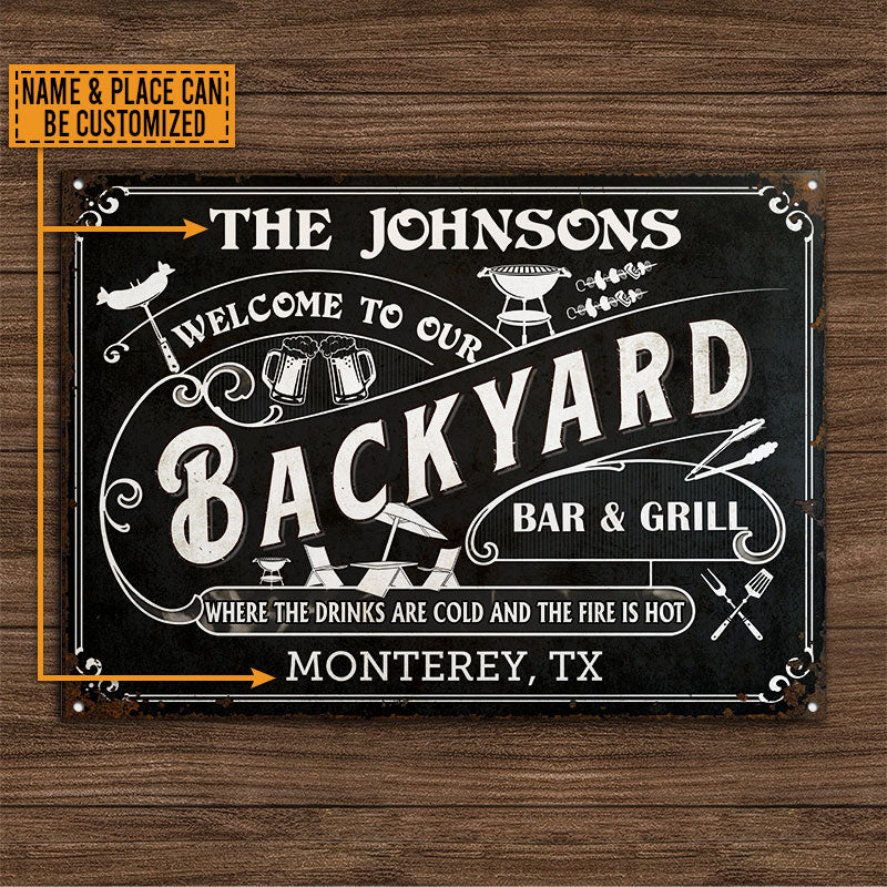 Personalized Grilling Backyard Bar Grill Black Custom Classic Metal Signs - Image 4