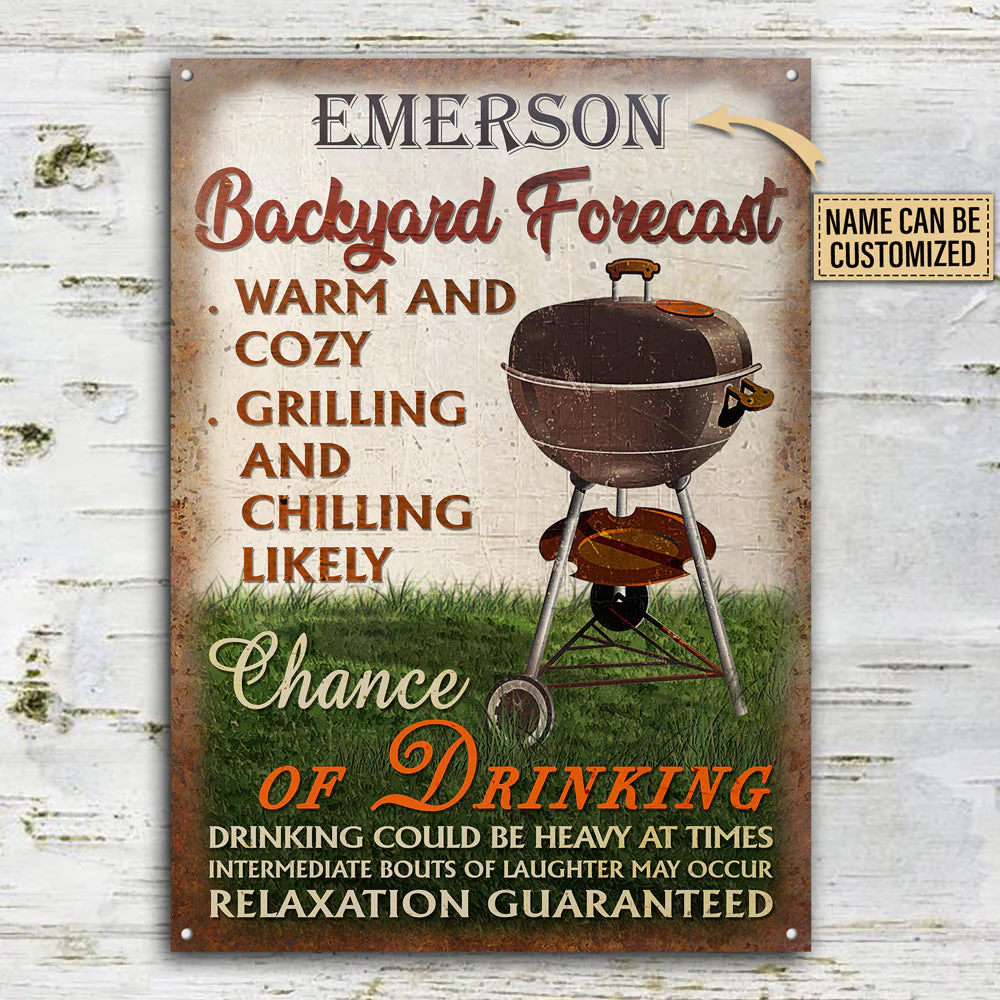Personalized Grilling Backyard Forecast Warm Cozy Customized Classic Metal Signs - Image 3