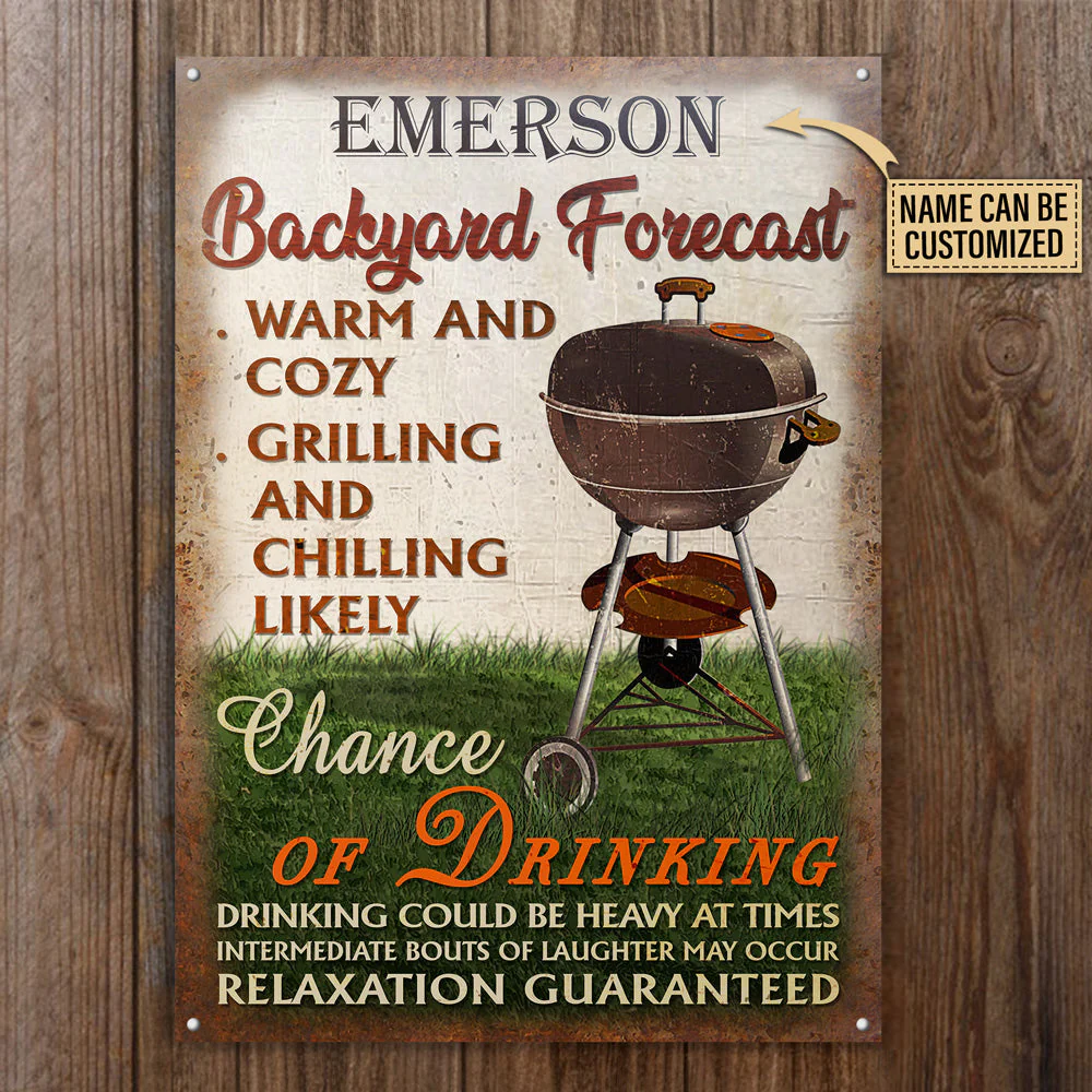 Personalized Grilling Backyard Forecast Warm Cozy Customized Classic Metal Signs - Image 4
