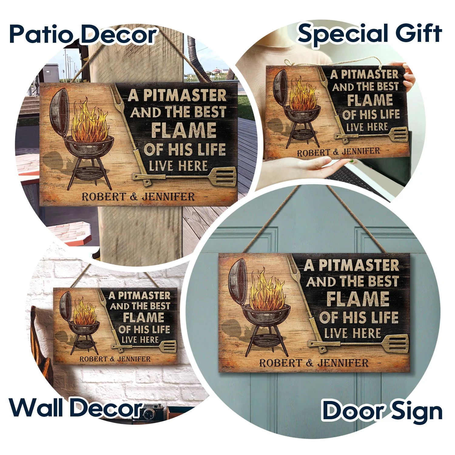 Personalized Grilling Couple Pitmaster Customized Wood Rectangle Sign - Image 6