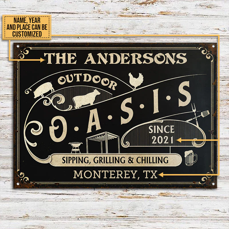 Personalized Grilling Outdoor Oasis Customized Classic Metal Signs - Image 3