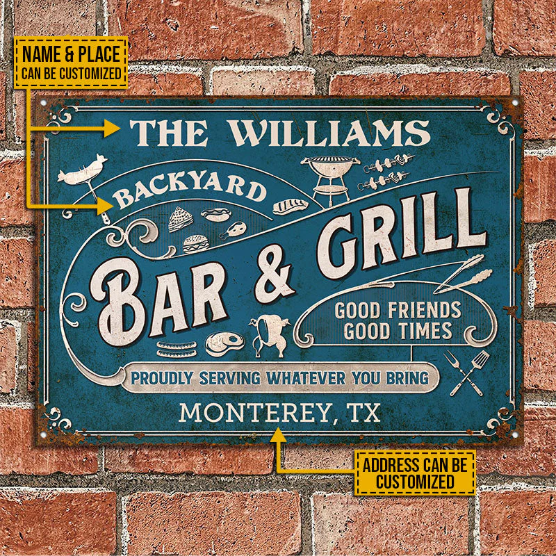 Personalized Grilling Proudly Serving Whatever You Bring Color Customized Classic Metal Signs - Image 3
