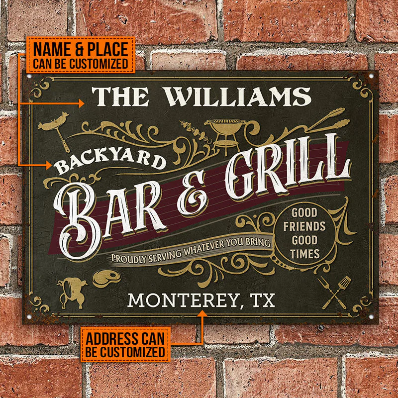 Personalized Grilling Vintage Bar & Grill Customized Classic Metal Signs - Image 2