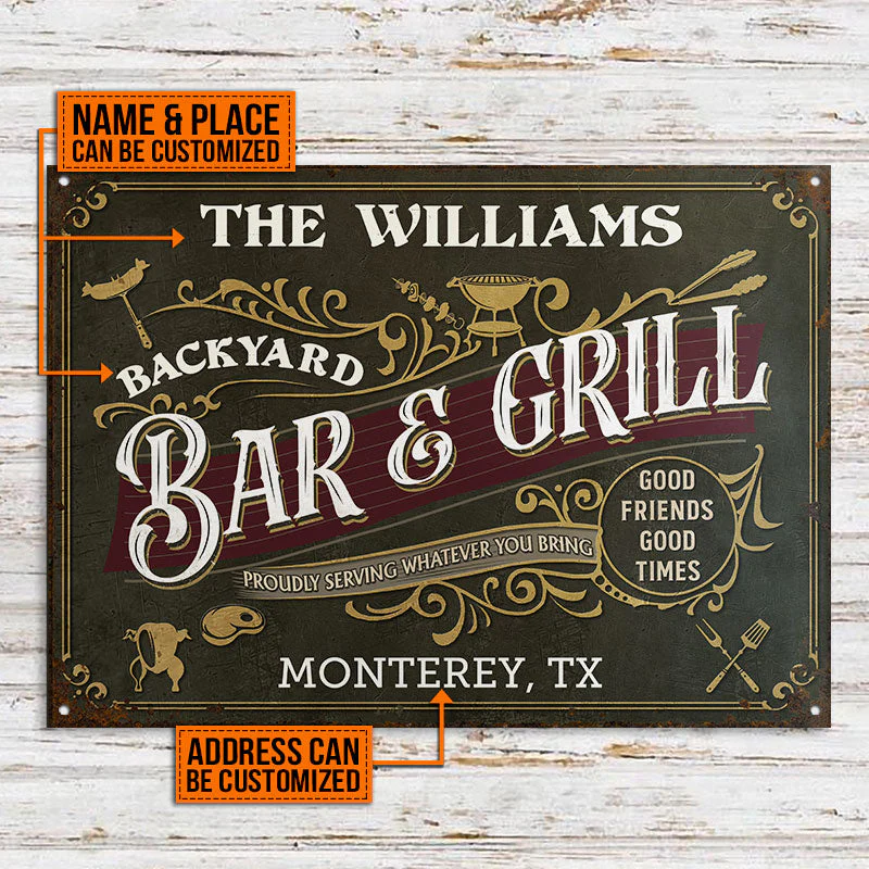 Personalized Grilling Vintage Bar & Grill Customized Classic Metal Signs - Image 3