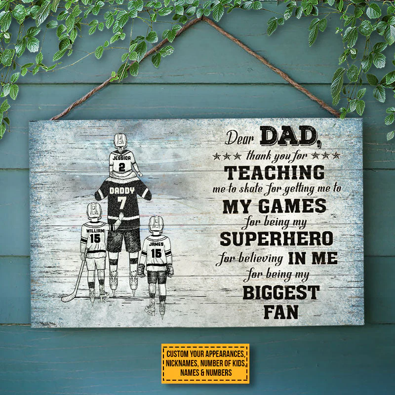 Personalized Hockey Dad And Child Thank You Custom Wood Rectangle Sign - Image 4