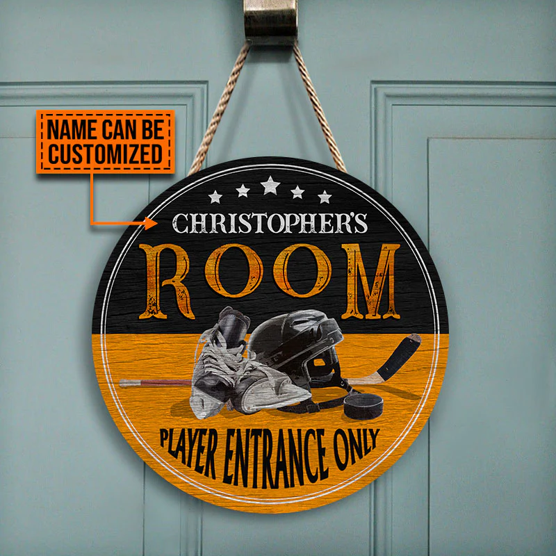 Personalized Hockey Player Entrance Customized Wood Circle Sign - Image 3