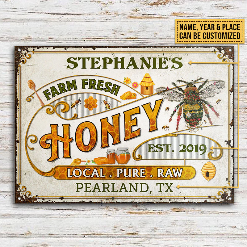 Personalized Honey Bee Vintage Local Pure Raw Customized Classic Metal Signs - Image 3