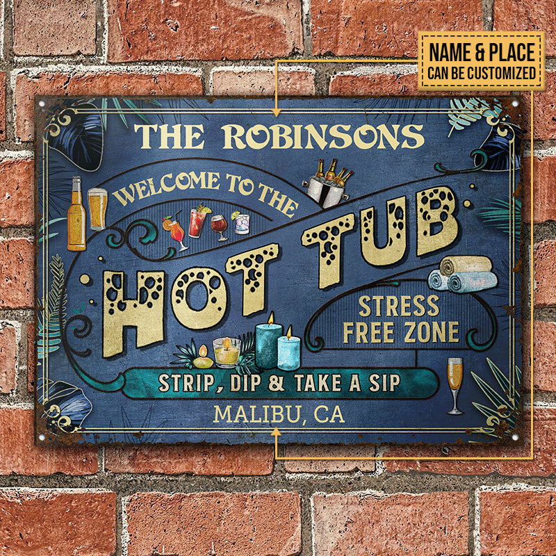 Personalized Hot Tub Stress Free Zone Custom Classic Metal Signs - Image 2