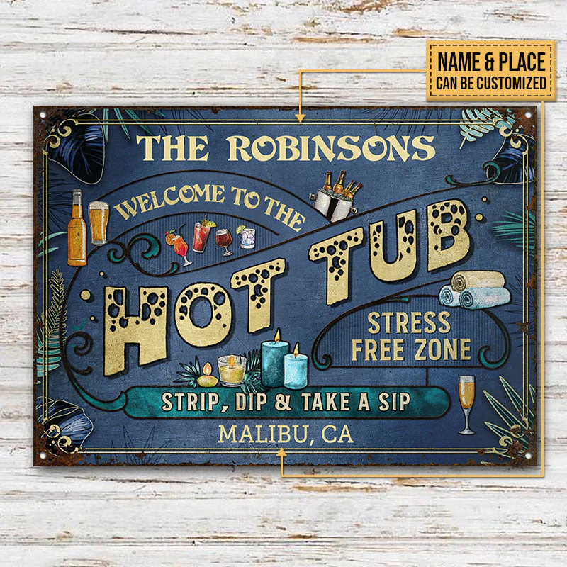 Personalized Hot Tub Stress Free Zone Custom Classic Metal Signs - Image 3