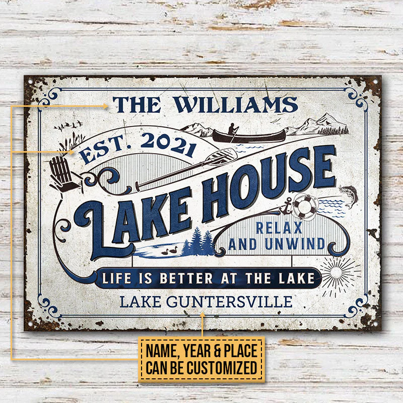 Personalized Lake House Life Is Better At The Lake Customized Classic Metal Signs - Image 3