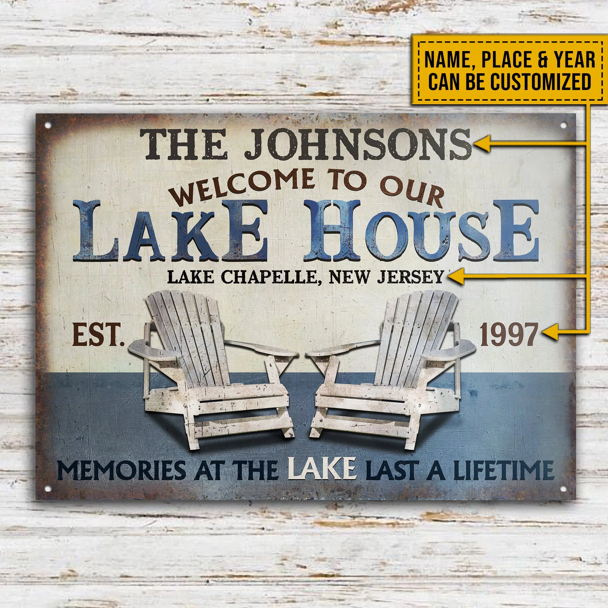 Personalized Lake Memories At The Lake Customized Classic Metal Signs - Image 3