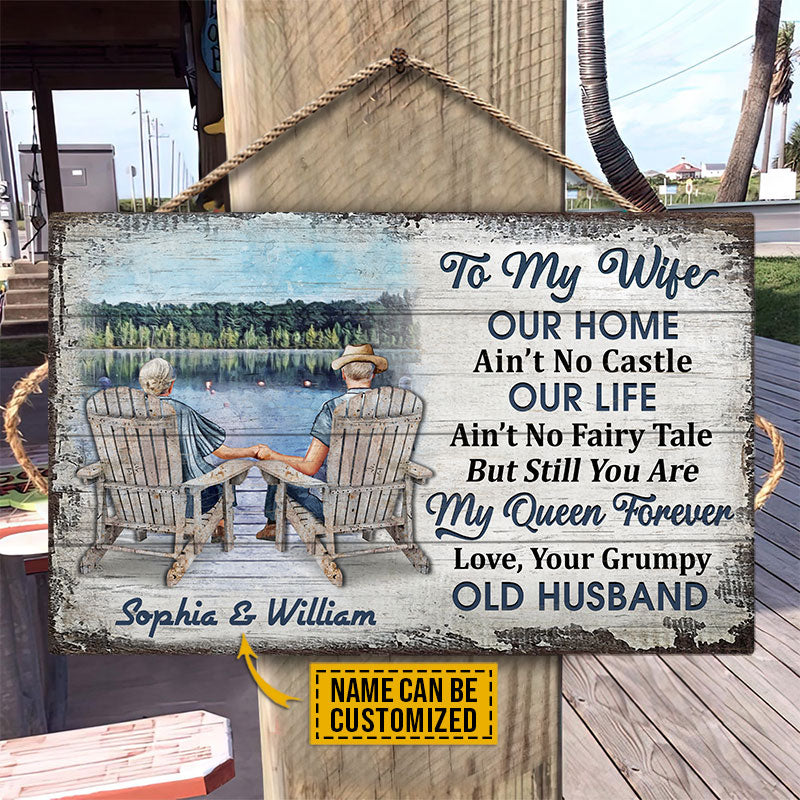 Personalized Lake Old Couple Our Home Ain't No Castle Custom Wood Rectangle Sign - Image 3