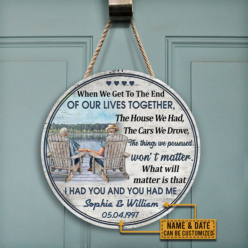 Personalized Lake Old Couple When We Get Date Custom Wood Circle Sign - Image 4