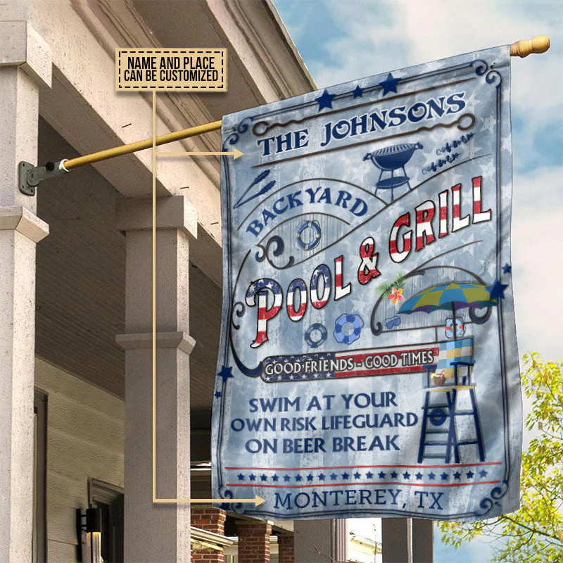 Personalized Pool Bar & Grill Stars & Stripes Custom Flag - Image 3