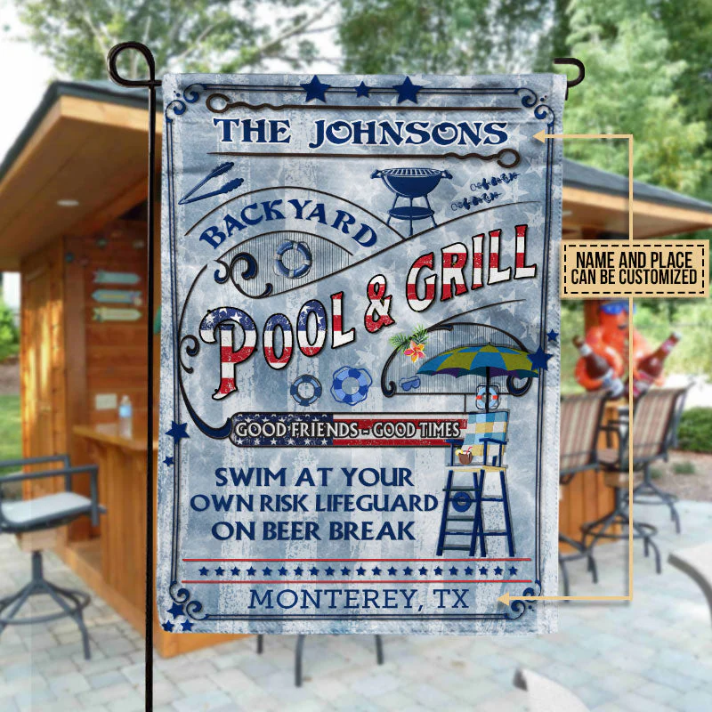 Personalized Pool Bar & Grill Stars & Stripes Custom Flag - Image 4