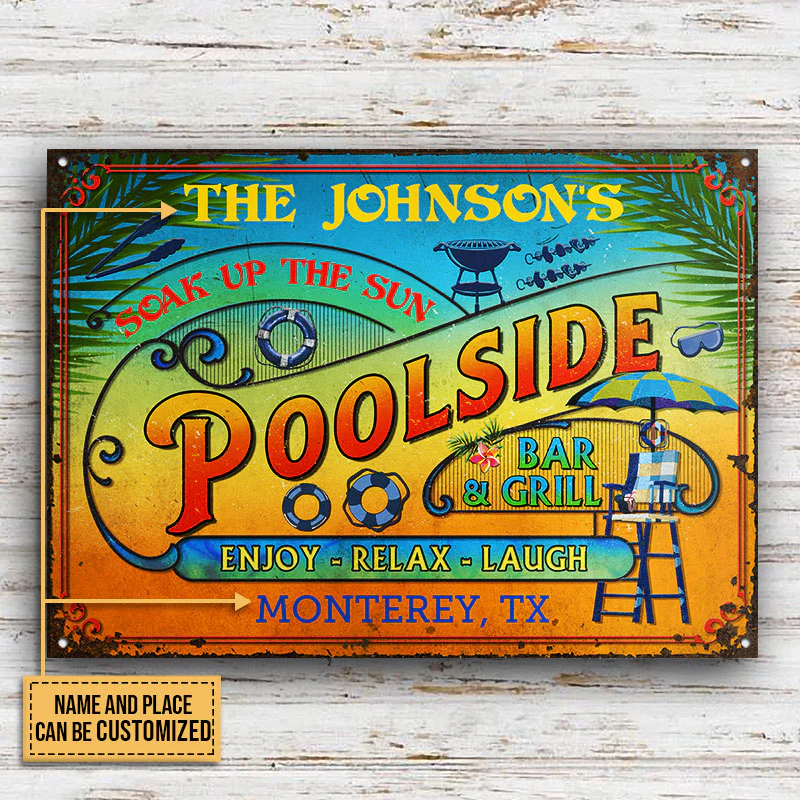 Personalized Pool Summer Vibe Bar & Grill Custom Classic Metal Signs - Image 3