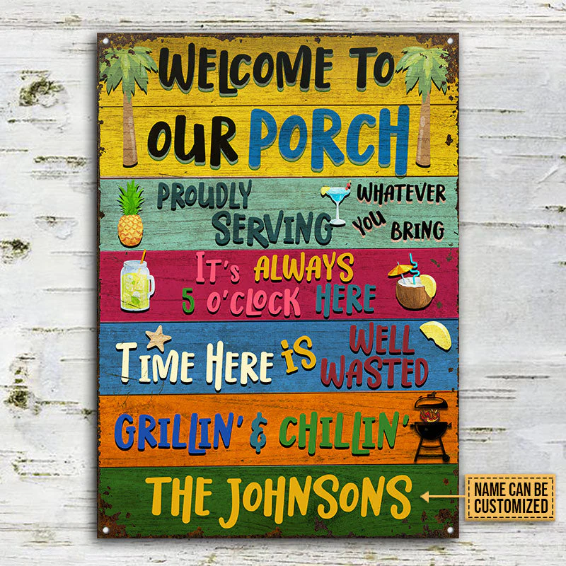 Personalized Porch Welcome Grilling Chilling Custom Classic Metal Signs - Image 3