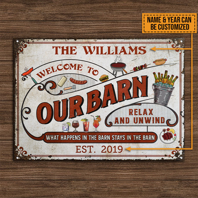 Personalized Red Farm Barn What Happens Custom Classic Metal Signs - Image 4