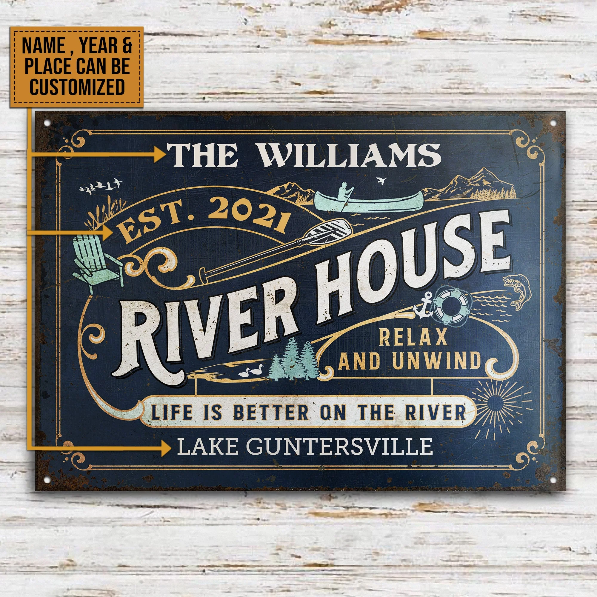 Personalized River House Life Better Customized Classic Metal Signs - Image 3