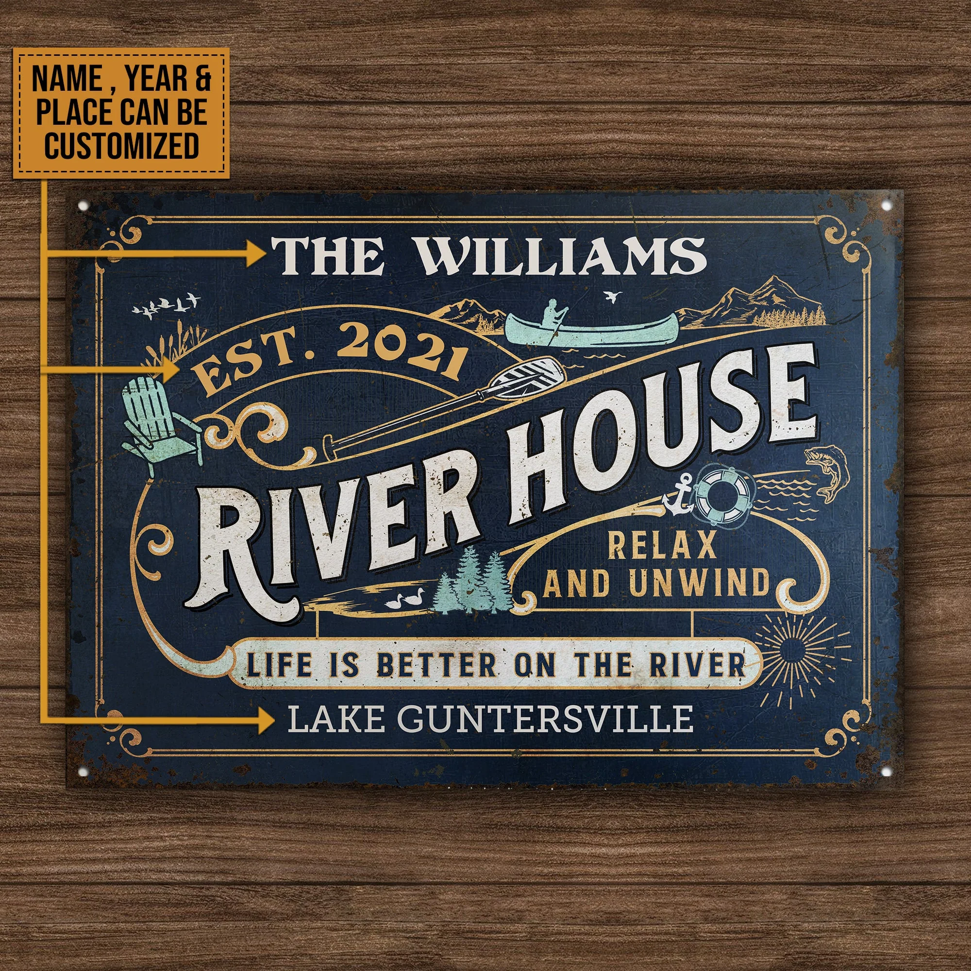 Personalized River House Life Better Customized Classic Metal Signs - Image 4