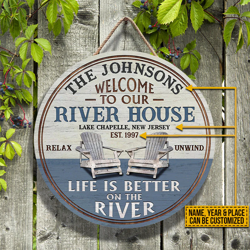 Personalized River House Life Is Better Custom Wood Circle Sign - Image 3