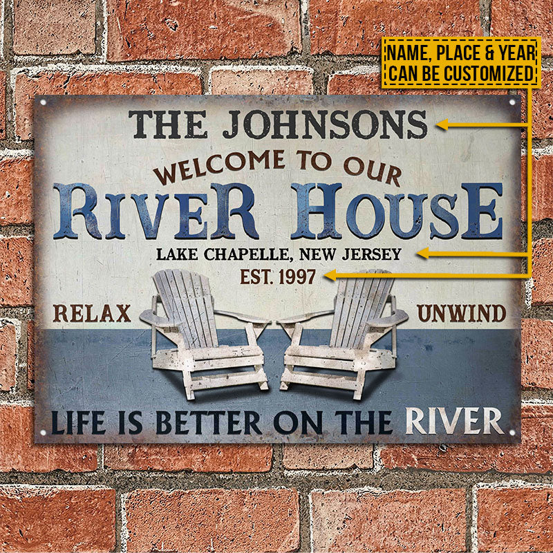 Personalized River House Life Is Better Customized Classic Metal Signs - Image 2