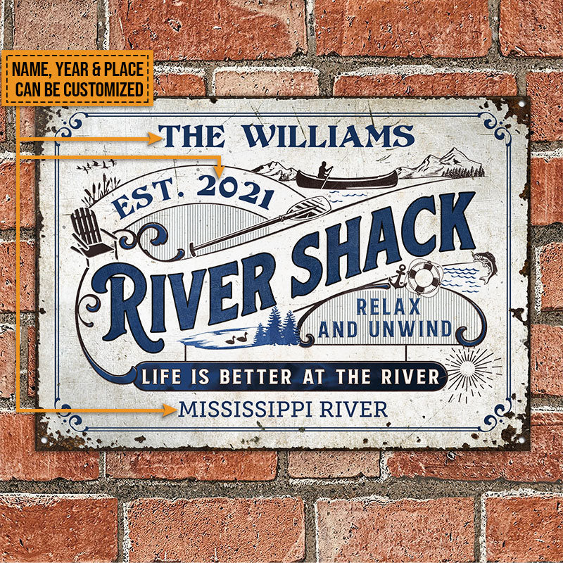 Personalized River Shack Life Is Better Custom Classic Metal Signs - Image 2