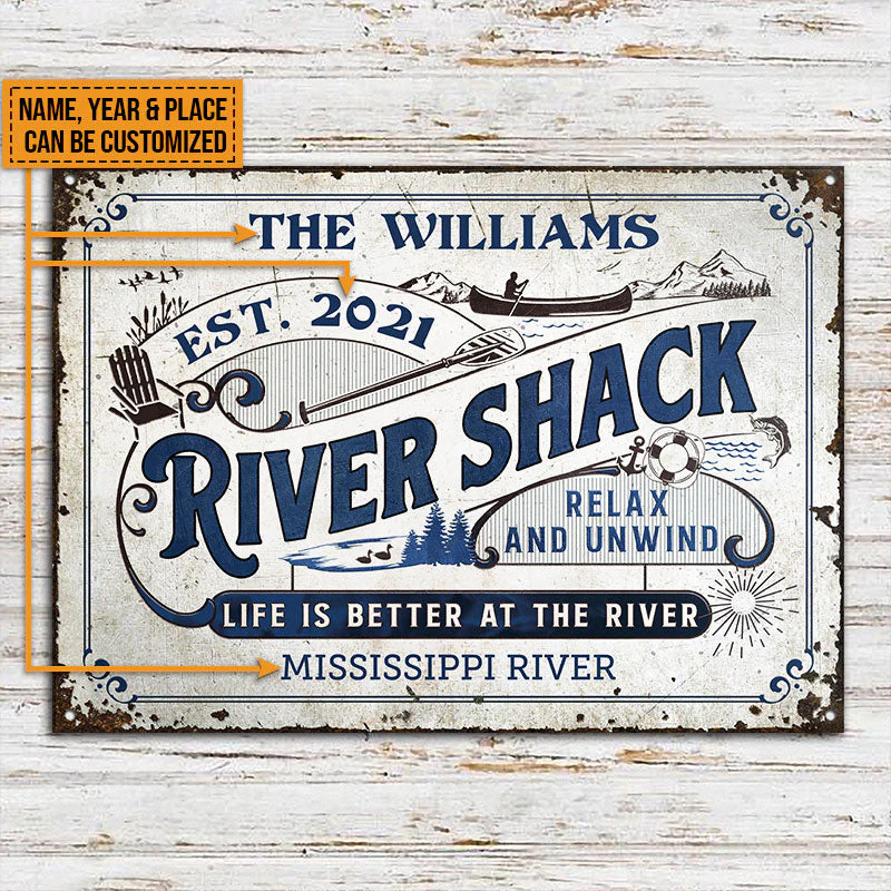 Personalized River Shack Life Is Better Custom Classic Metal Signs - Image 3