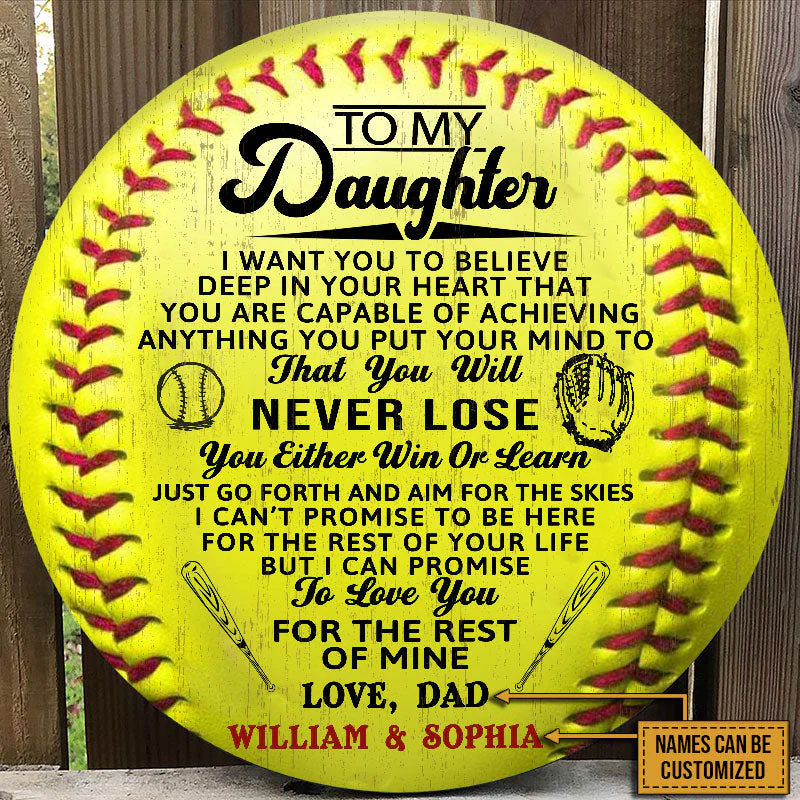 Personalized Softball Parent And Daughter You Will Never Lose Customized Wood Circle Sign - Image 2